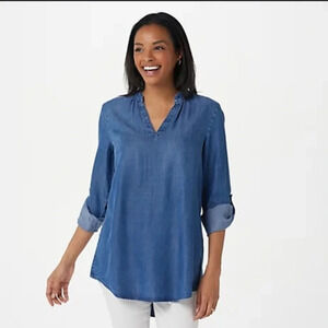 Sidestitch blouse petite xxs denim chambray in excellent like new condition